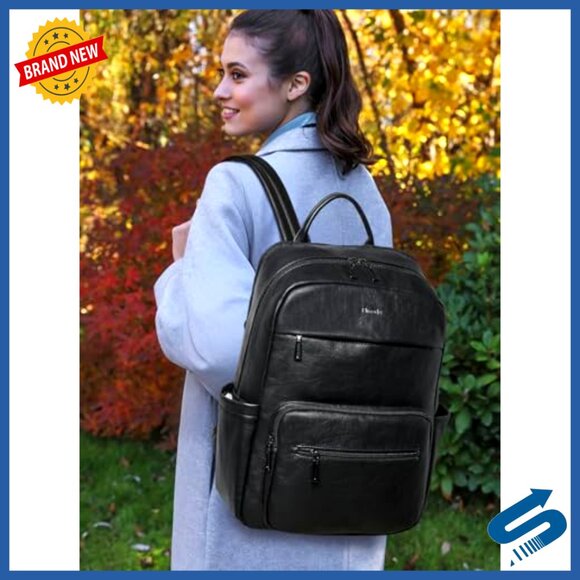 Leather Laptop Backpack Vegan Leather Large Capacity Travel Daypack Business - Picture 5 of 6